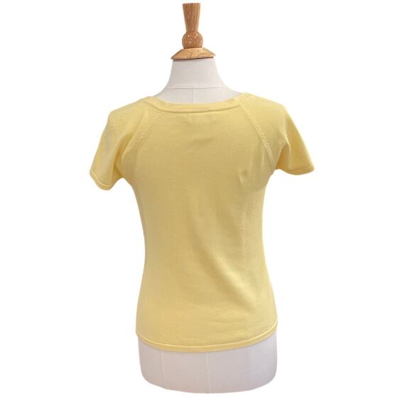 Talbots Cotton Blend Butter Yellow Short Sleeve V-Neck Sweater, Size S - Picture 4 of 9